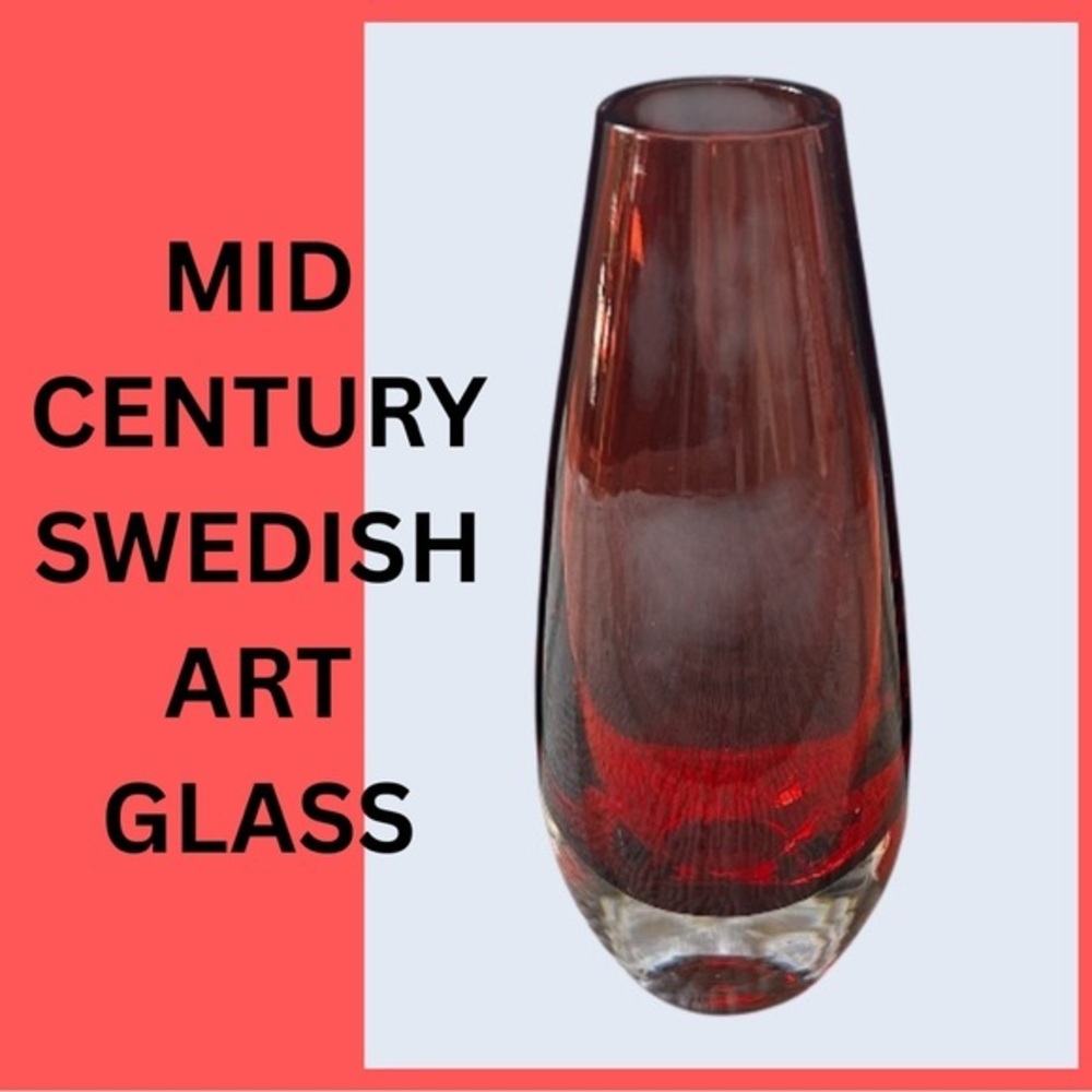 Beautiful Deep Red Mid-century, Swedish Art Glass Vase